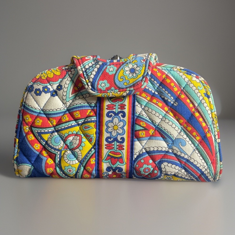 Vera Bradley ✨Double Kiss‎ Lock Clutch Wallet Marina Paisley,Red Yellow Blue